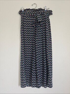 Entro Anthropologie Navy Geometric wide leg paper bag pants -size S